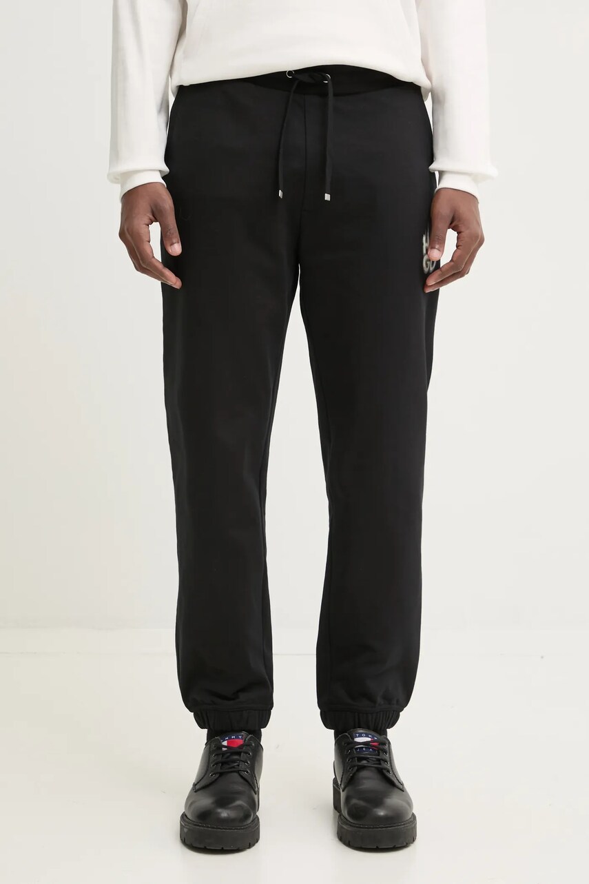 HUGO pantaloni de trening din bumbac culoarea negru, cu imprimeu, 50530435