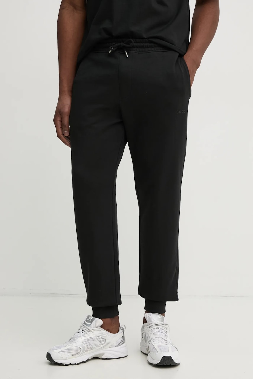 BOSS Orange pantaloni de trening din bumbac barbati, culoarea negru, neted, 50533392 BOSS Orange pantaloni de trening din bumbac barbati, culoarea negru, neted, 50533392