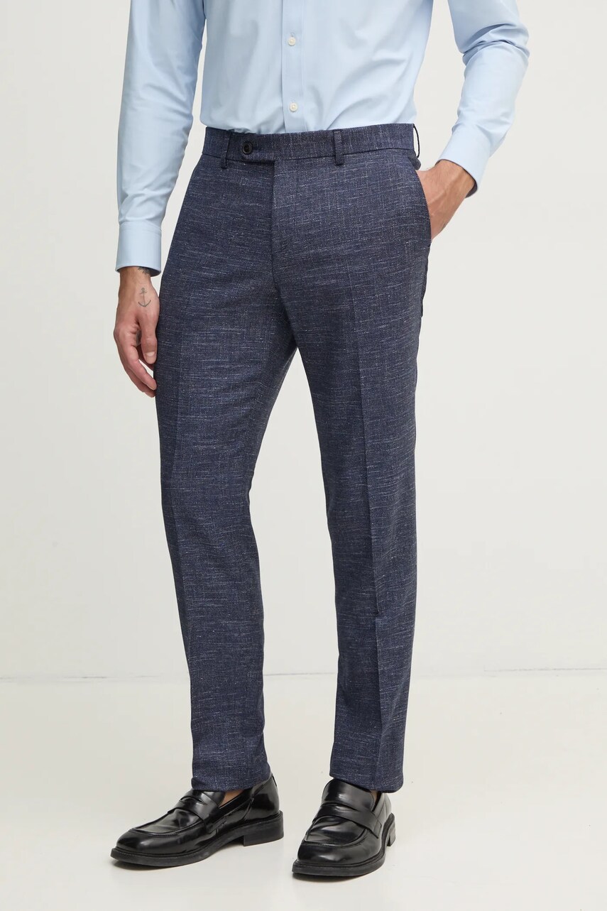 BOSS pantaloni de lână culoarea bleumarin, cu fason chinos, 50535685
