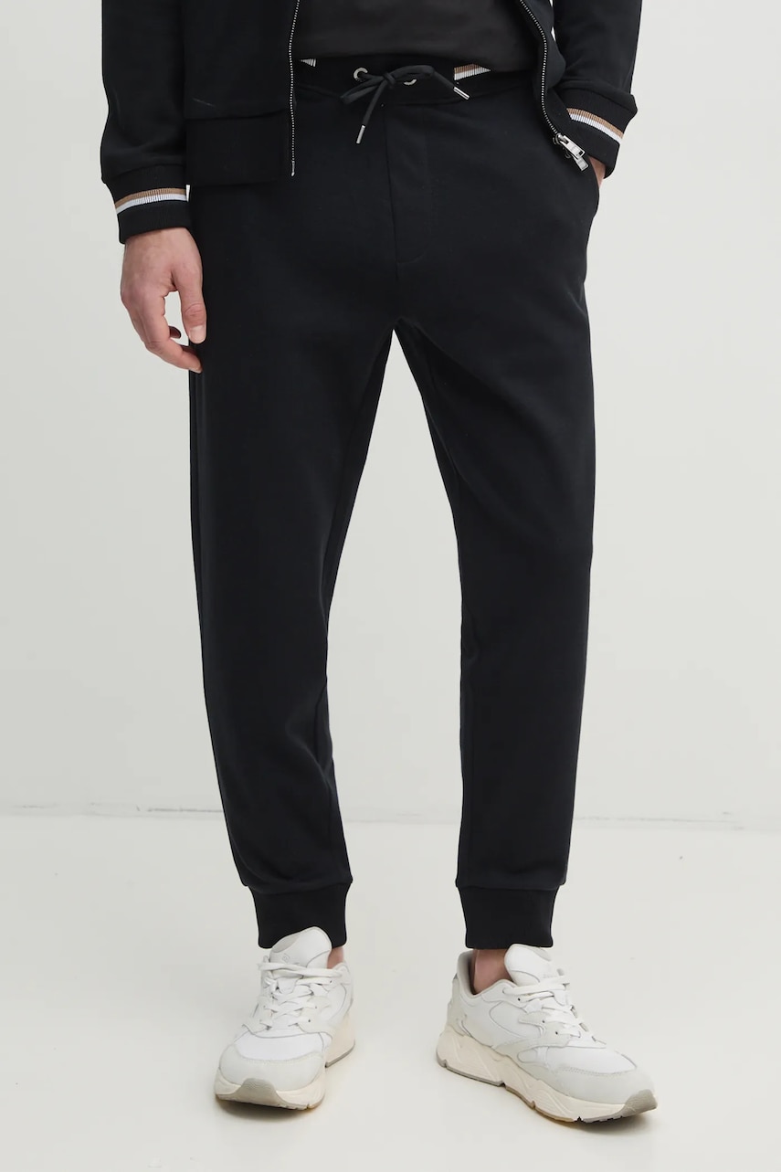 BOSS pantaloni de trening din bumbac barbati, culoarea negru, neted, 50531856