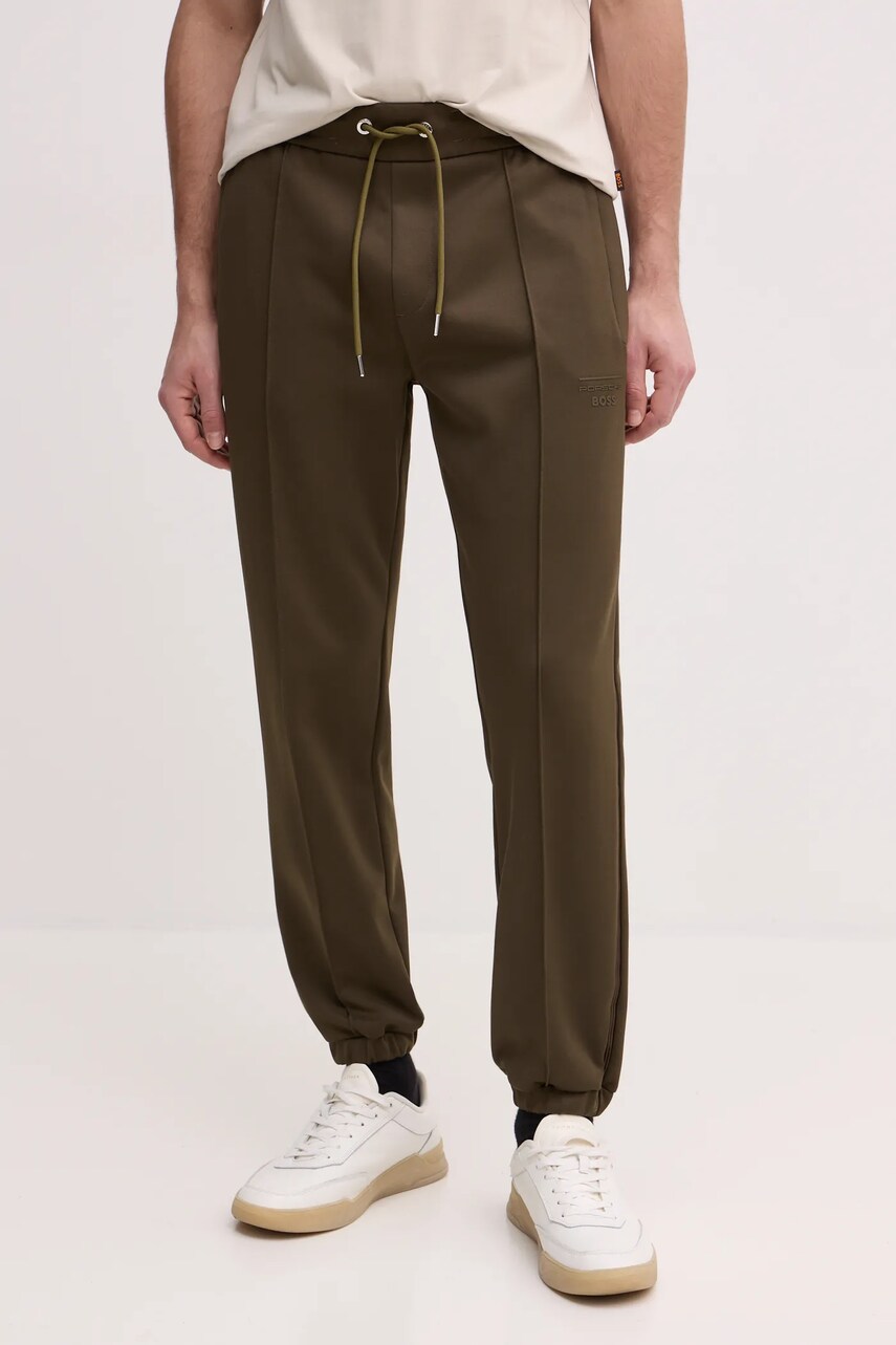 BOSS pantaloni de trening barbati, culoarea verde, neted, 50537360