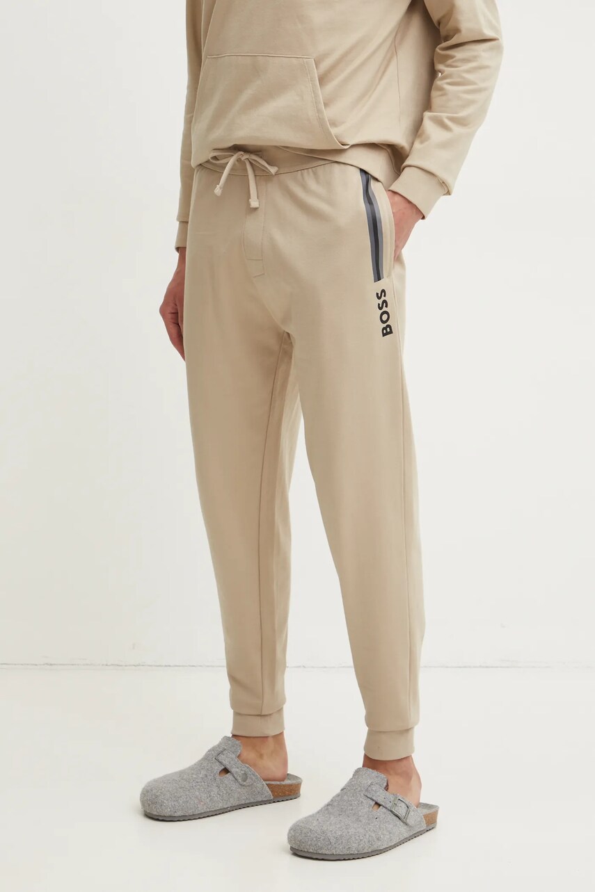 BOSS pantaloni lounge din bumbac culoarea bej, cu imprimeu, 50535813