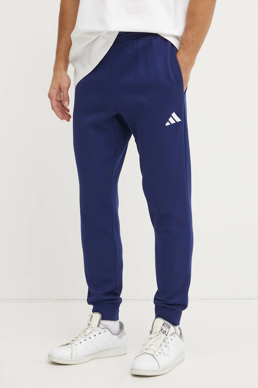 adidas pantaloni de trening Feelcozy culoarea albastru marin, neted, JE3814 adidas pantaloni de trening Feelcozy culoarea albastru marin, neted, JE3814