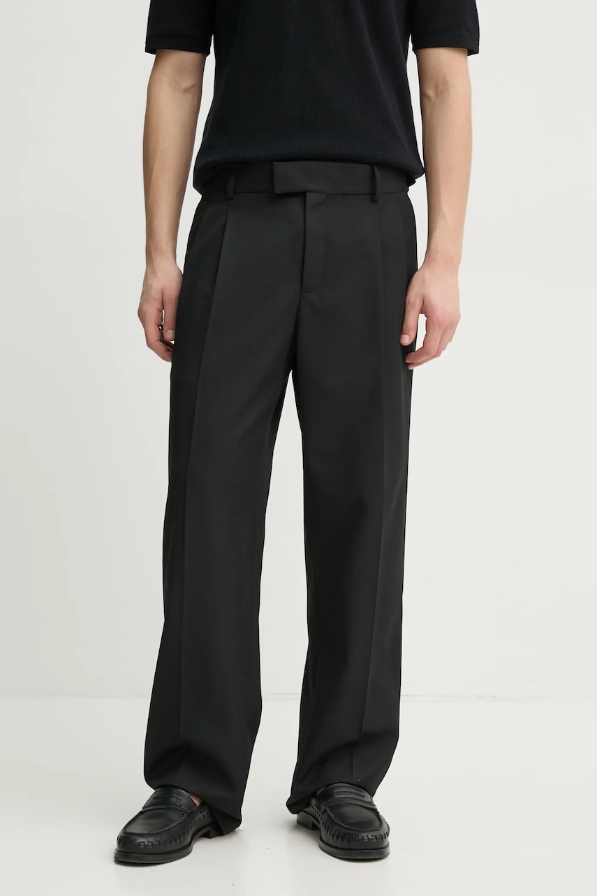 Levně Kalhoty s příměsí vlny Drôle de Monsieur Le Pantalon Golfeur černá barva, jednoduché, PERM-BP165-PL127-BL
