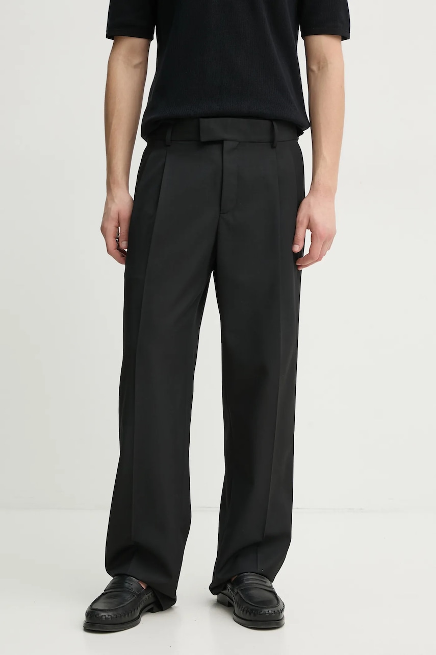 Drôle de Monsieur pantaloni din lână Le Pantalon Golfeur culoarea negru, drept, PERM-BP165-PL127-BL