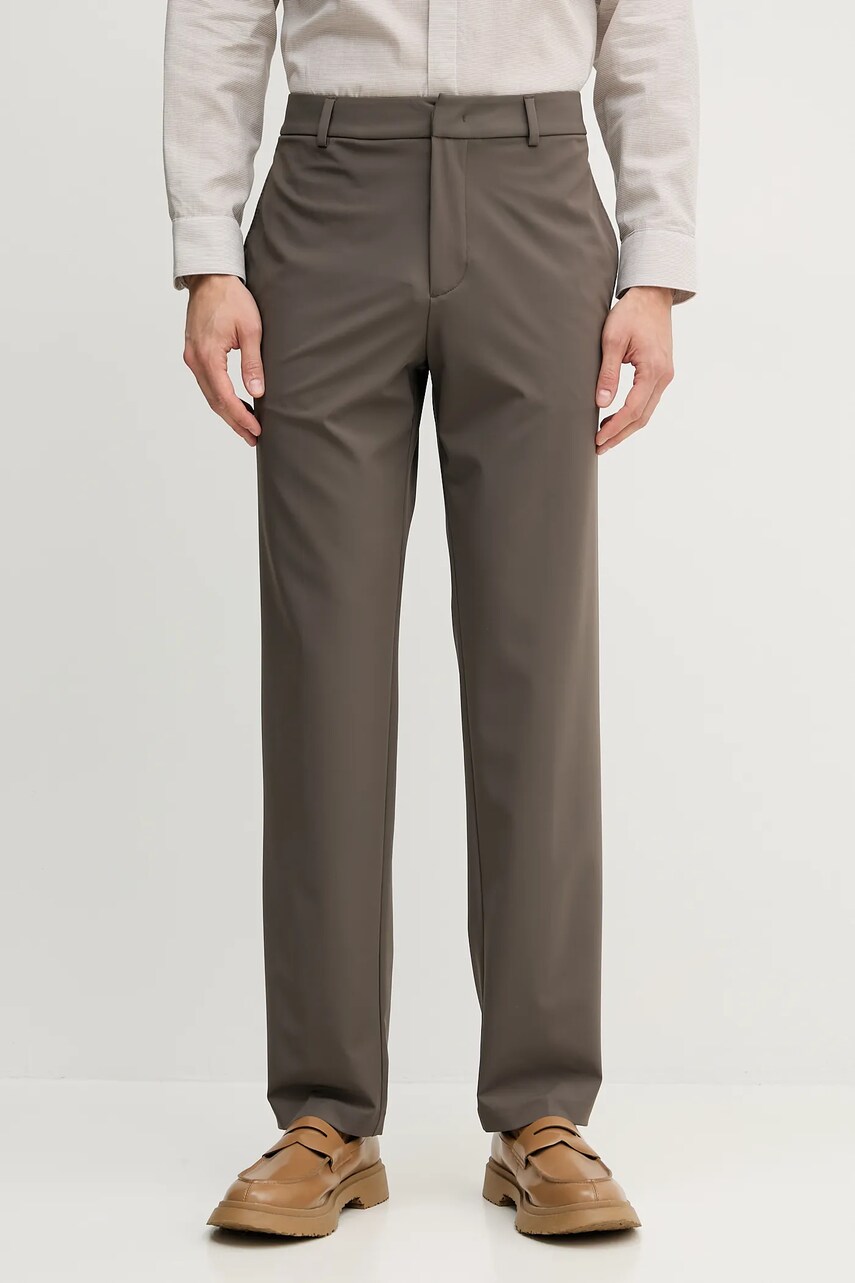 Levně Kalhoty Emporio Armani pánské, hnědá barva, jednoduché, EM001505 AF10047