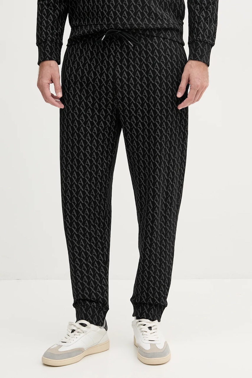 Armani Exchange pantaloni de trening din bumbac culoarea negru, cu imprimeu, XM001226 AF11847