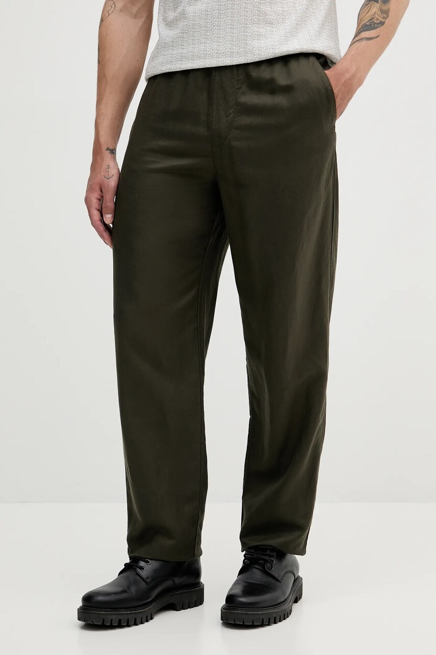 Armani Exchange pantaloni din amestec de in culoarea verde, drept, XM000655 AF13180