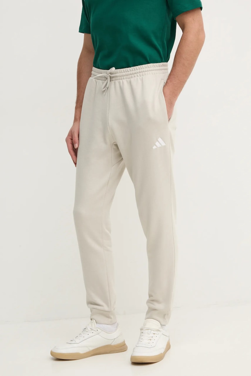 adidas pantaloni de trening Feelcozy culoarea bej, neted, IN6078 adidas pantaloni de trening Feelcozy culoarea bej, neted, IN6078