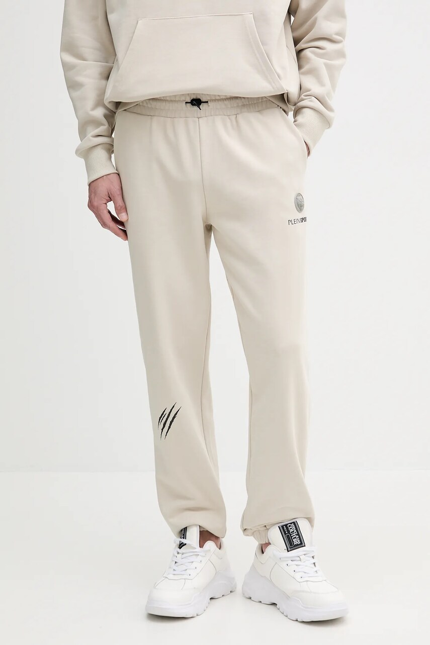 PLEIN SPORT pantaloni de trening culoarea bej, cu imprimeu, SAEC MJT2474 STE001N