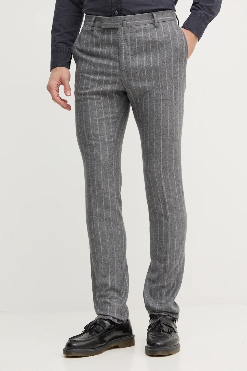 Hackett London pantaloni de lana culoarea gri, mulata, HM470562R Hackett London pantaloni de lana culoarea gri, mulata, HM470562R
