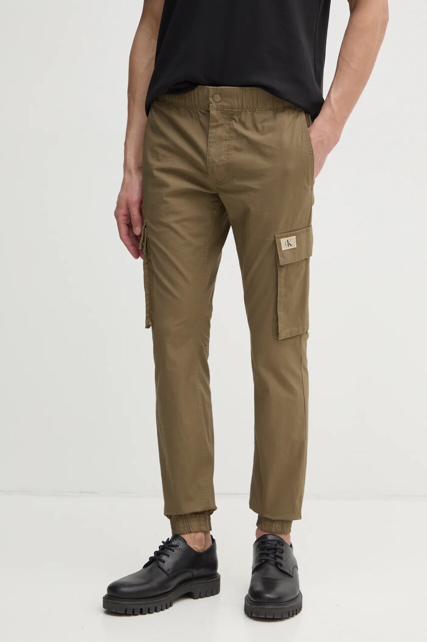 Levně Kalhoty Calvin Klein Jeans pánské, béžová barva, přiléhavé, J30J327614