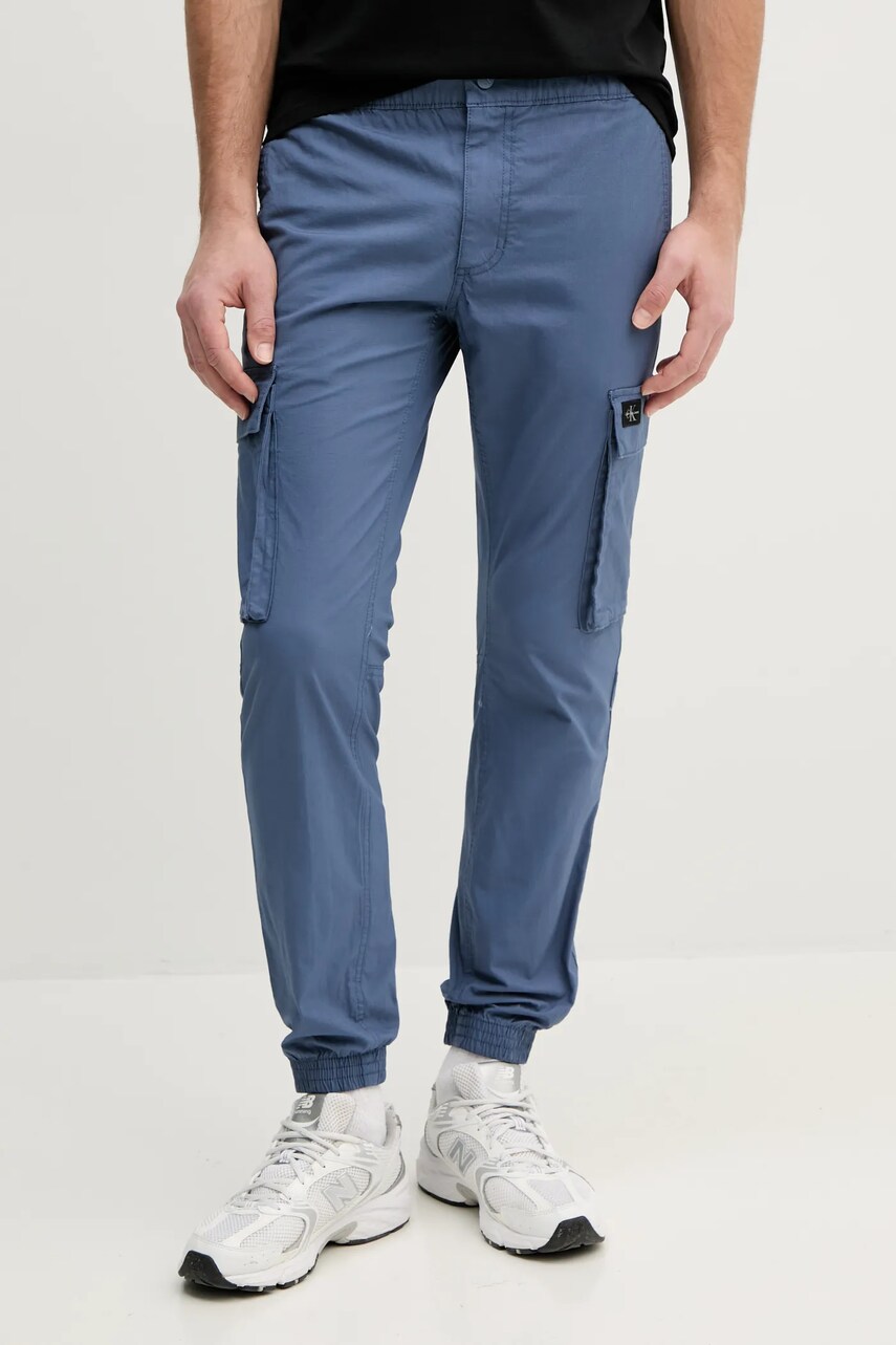 Levně Kalhoty Calvin Klein Jeans pánské, modrá barva, přiléhavé, J30J327614