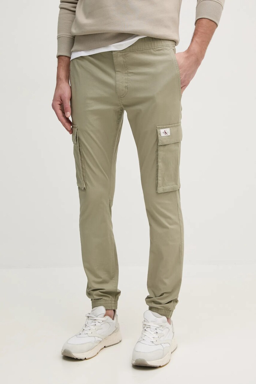 Levně Kalhoty Calvin Klein Jeans pánské, zelená barva, přiléhavé, J30J327614