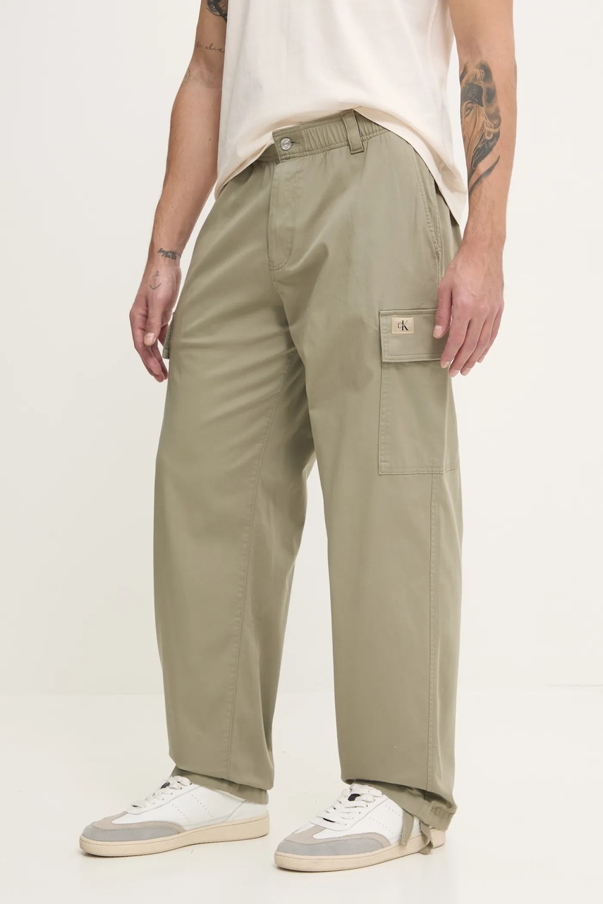 Levně Kalhoty Calvin Klein Jeans pánské, zelená barva, jednoduché