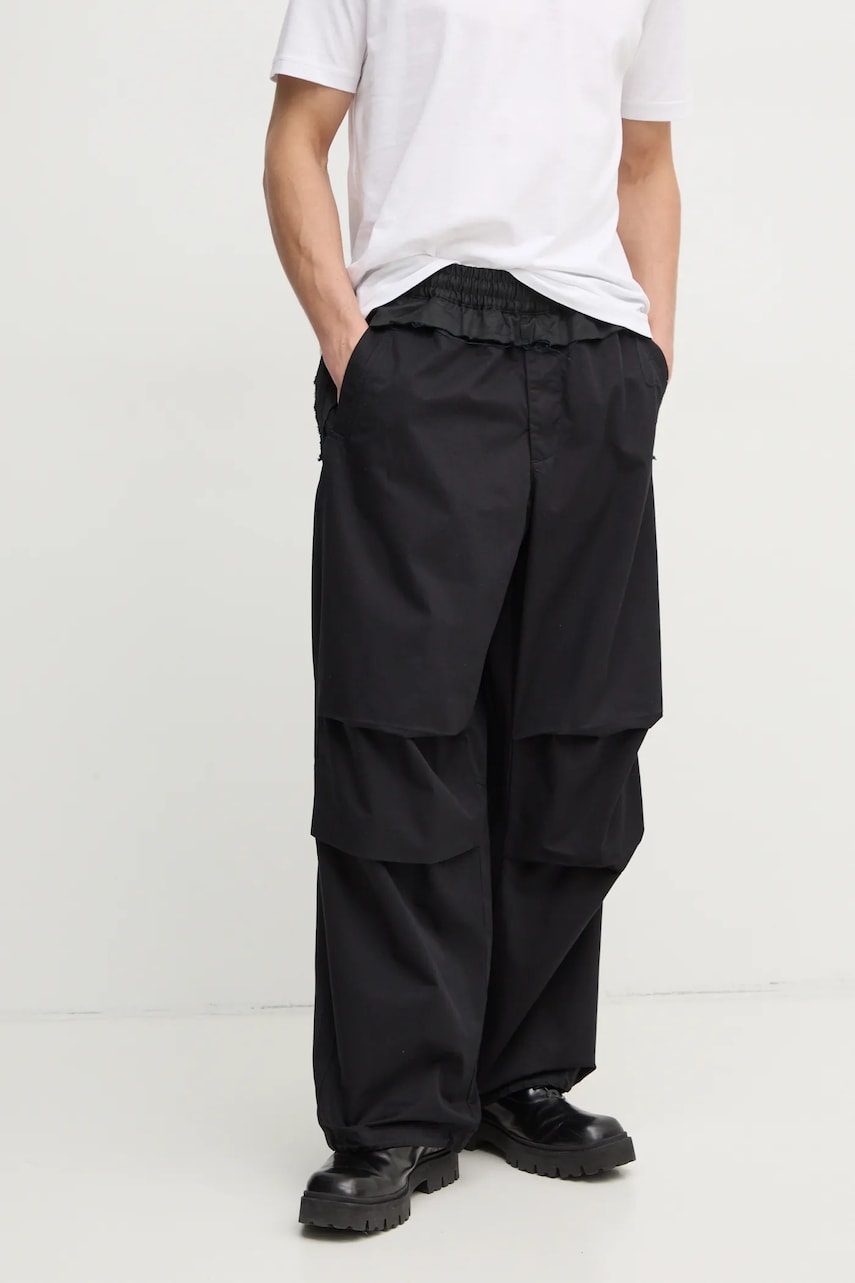 Diesel pantaloni de bumbac P-GUSTAF TROUSERS culoarea negru, drept, A16074.0IQAV Diesel pantaloni de bumbac P-GUSTAF TROUSERS culoarea negru, drept, A16074.0IQAV