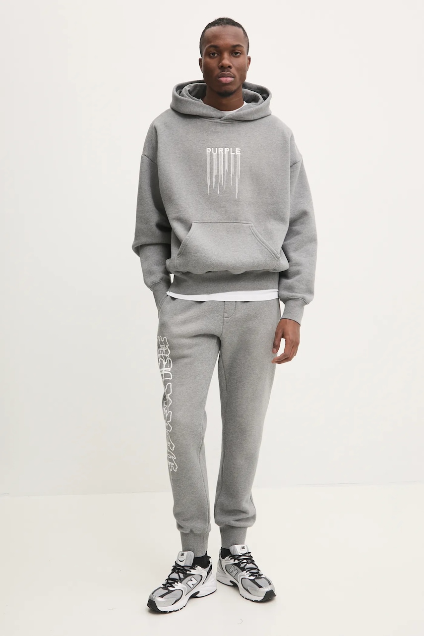 Хлопковые спортивные штаны PURPLE BRAND HWT FLEECE JOGGER цвет серый с принтом P490-HHGG125 Хлопковые спортивные штаны PURPLE BRAND HWT FLEECE JOGGER цвет серый с принтом P490-HHGG125