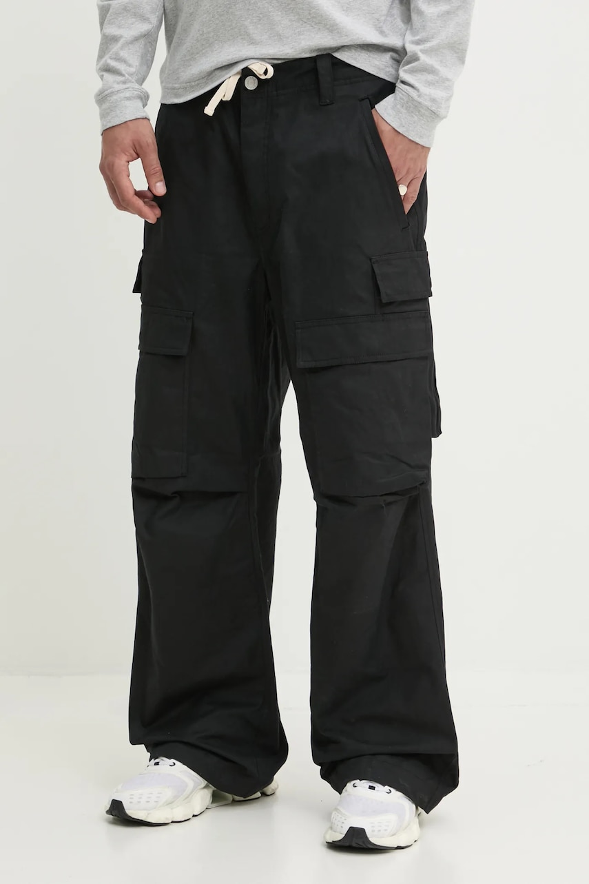 PURPLE BRAND pantaloni de bumbac WOVEN CARGO PANT barbati, culoarea negru, cu fason cargo, P527-WCBB125 PURPLE BRAND pantaloni de bumbac WOVEN CARGO PANT barbati, culoarea negru, cu fason cargo, P527-WCBB125
