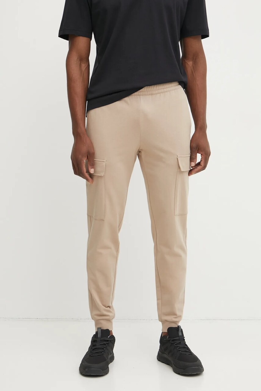 EA7 Emporio Armani pantaloni de trening din bumbac barbati, culoarea bej, neted, PJVRZ.8NPP67