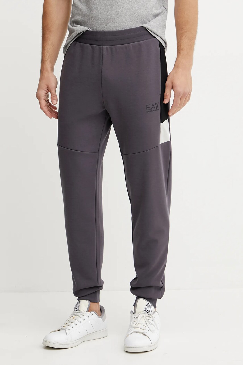 Levně Tepláky EA7 Emporio Armani pánské, šedá barva, vzorované, AF12660.7M000281