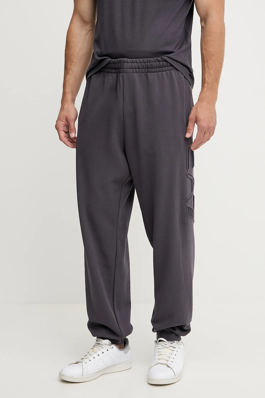 Levně Bavlněné tepláky EA7 Emporio Armani pánské, šedá barva, AF10432.7M000154