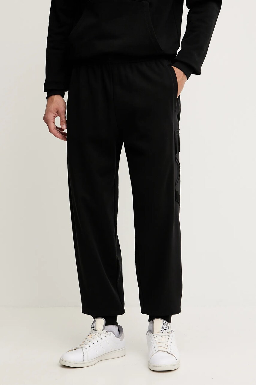 Levně Bavlněné tepláky EA7 Emporio Armani pánské, černá barva, AF10432.7M000154