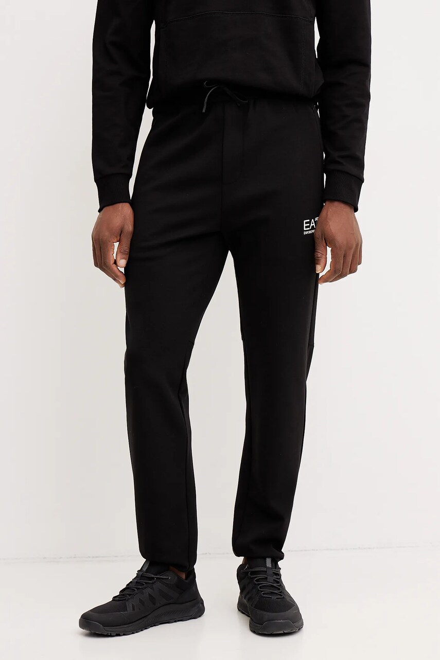 EA7 Emporio Armani pantaloni de trening barbati, culoarea negru, cu imprimeu, AF12501.7M000129