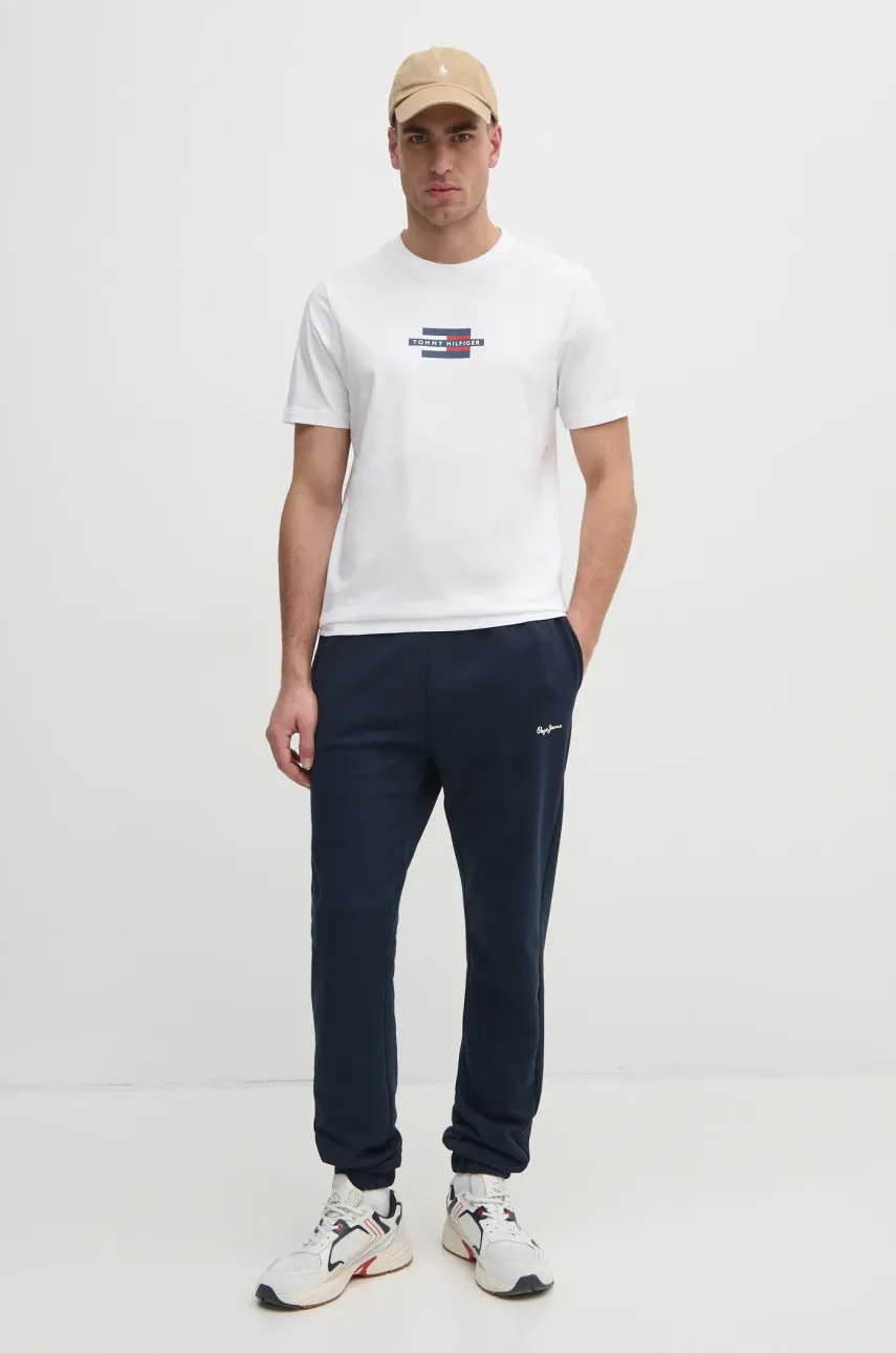 Хлопковые спортивные штаны Pepe Jeans DUKE JOGGER мужские цвет синий однотонные PM211865 Хлопковые спортивные штаны Pepe Jeans DUKE JOGGER мужские цвет синий однотонные PM211865