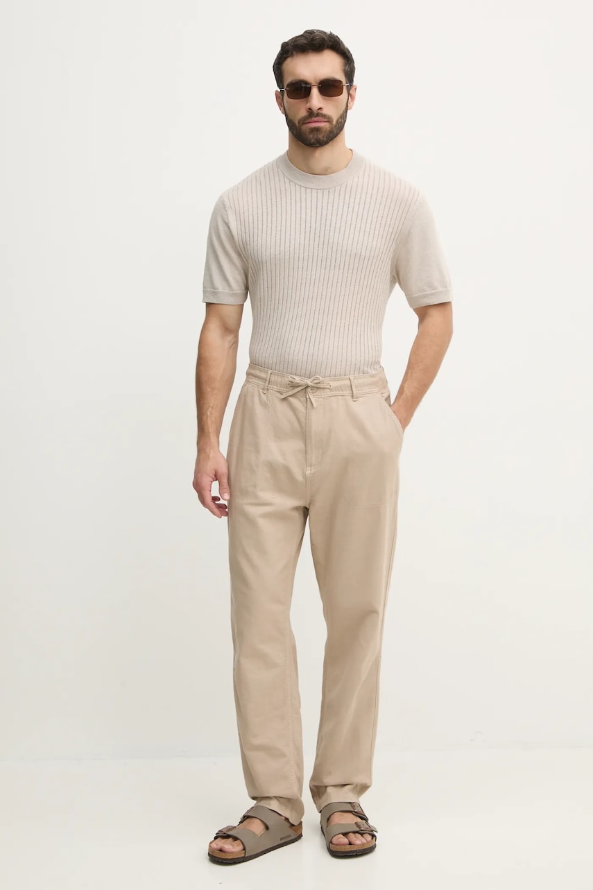 Брюки с примесью льна Pepe Jeans LINEN PULL ON PANTS мужские цвет бежевый фасон chinos PM211872 Брюки с примесью льна Pepe Jeans LINEN PULL ON PANTS мужские цвет бежевый фасон chinos PM211872