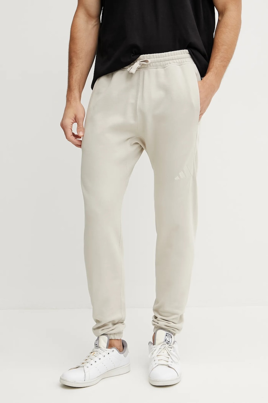 adidas pantaloni de trening din bumbac ALL SZN barbati, culoarea bej, uni, JI6390 adidas pantaloni de trening din bumbac ALL SZN barbati, culoarea bej, uni, JI6390
