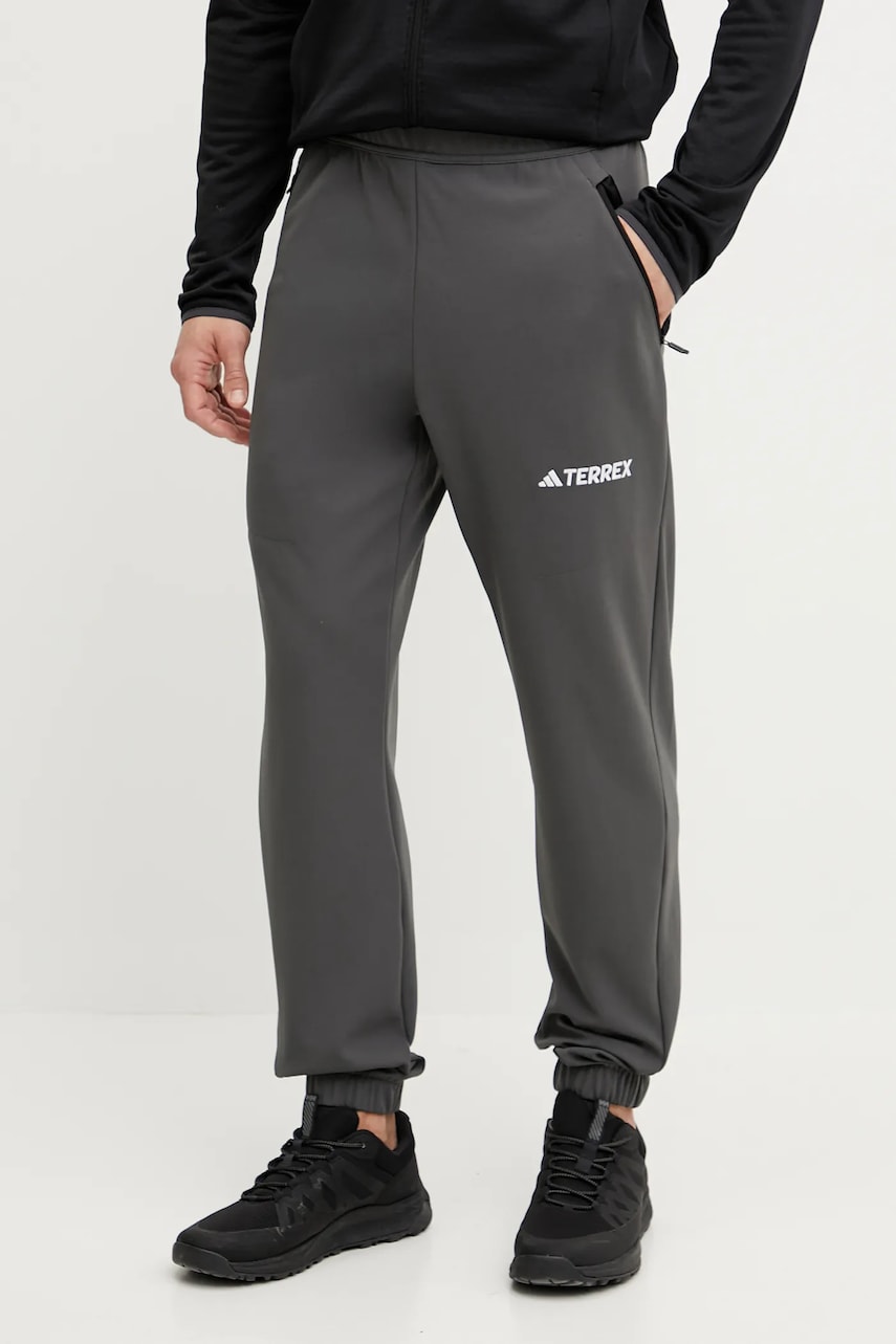 adidas TERREX pantaloni sport Multi barbati, culoarea gri, neted, JF3712 adidas TERREX pantaloni sport Multi barbati, culoarea gri, neted, JF3712