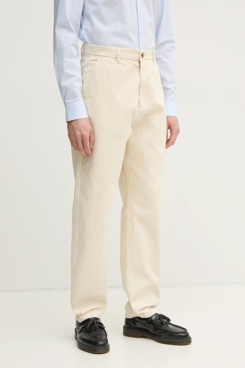 Lindbergh pantaloni de bumbac barbati, culoarea bej, cu fason chinos, 30-003111 Lindbergh pantaloni de bumbac barbati, culoarea bej, cu fason chinos, 30-003111