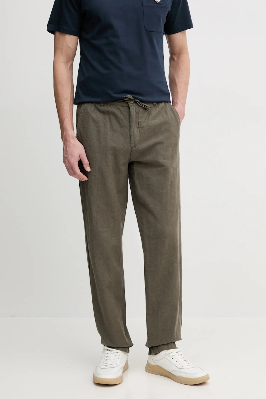 Lindbergh pantaloni din in barbati, culoarea verde, drept, 30-008023