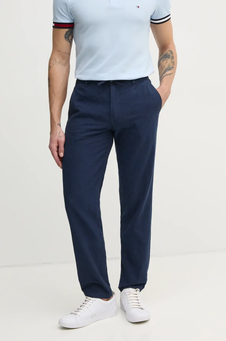 Lindbergh pantaloni din in culoarea bleumarin, drept, 30-008023