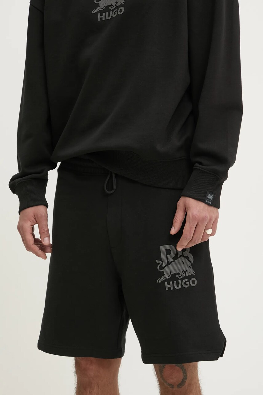 HUGO pantaloni scurti din bumbac x RACING BULLS barbati, culoarea negru, 50542809