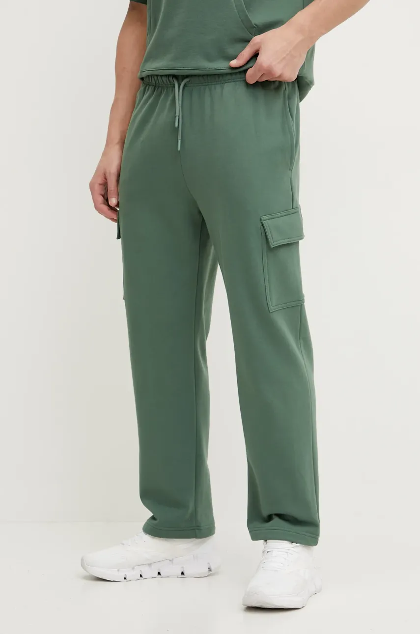 The North Face pantaloni de trening din bumbac barbati, culoarea verde, neted, NF0A8C2YHCH1