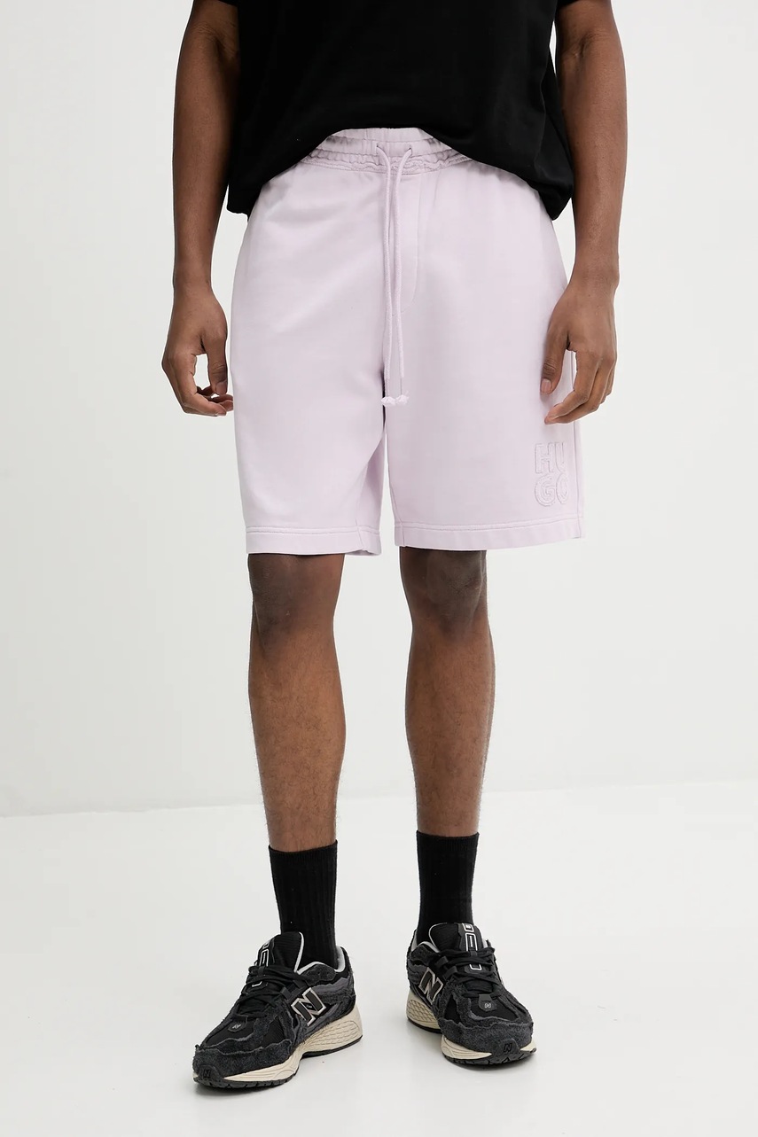 Levně Bavlněné šortky HUGO pánské, fialová barva, 50535288