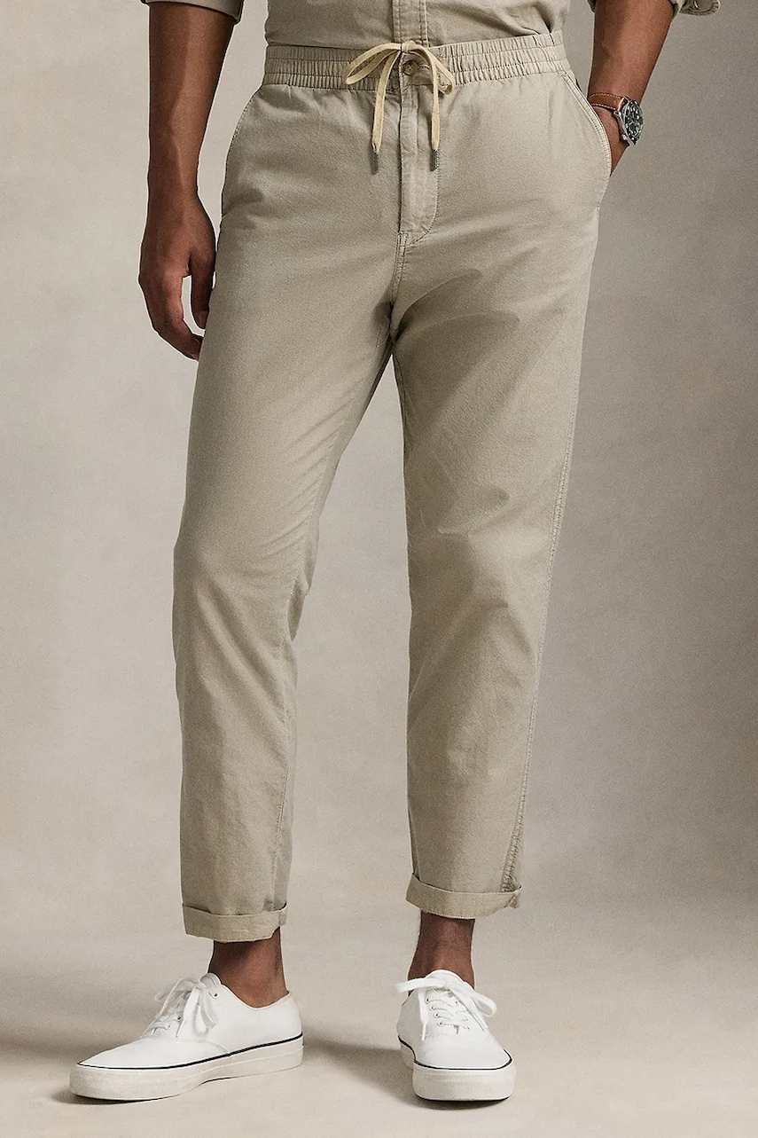 Хлопковые брюки Polo Ralph Lauren Flat Front мужские цвет бежевый прямые 710958589 Хлопковые брюки Polo Ralph Lauren Flat Front мужские цвет бежевый прямые 710958589
