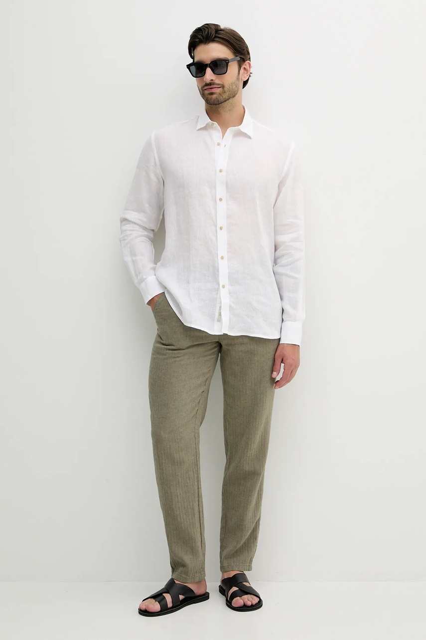 Брюки с примесью льна Lindbergh цвет зелёный фасон chinos 30-003020