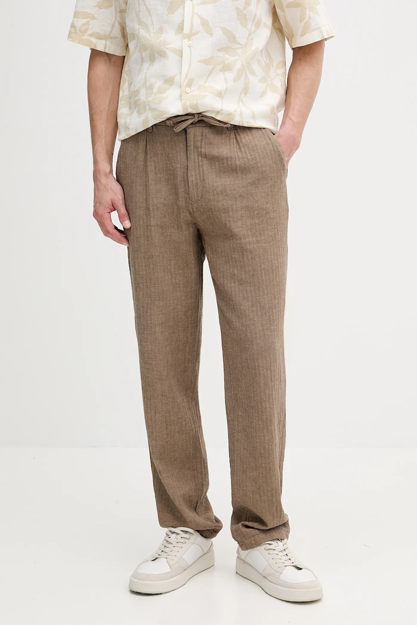 Lindbergh pantaloni din amestec de in culoarea verde, drept, 30-003020