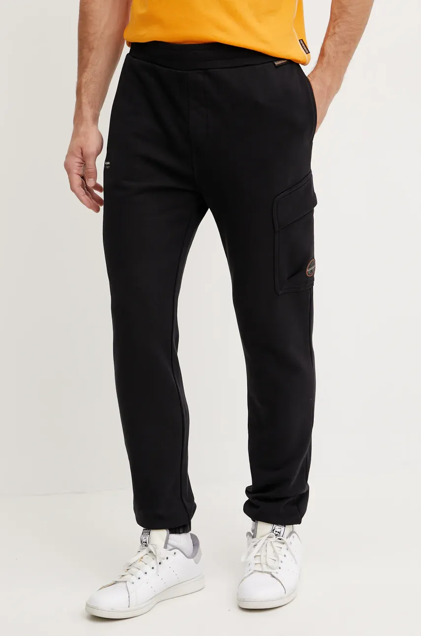 Napapijri pantaloni de trening din bumbac M-Badge Cargo bărbați, culoarea negru, cu imprimeu, NP0A4IDW0411