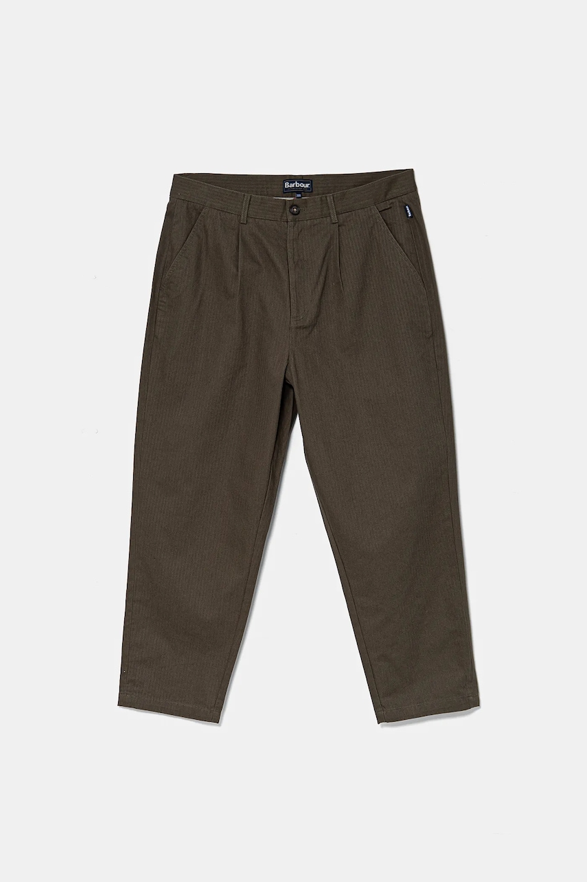 Barbour pantaloni de bumbac Bayview Herringbone Trouser bărbați, culoarea verde, cu fason chinos, MTR0765