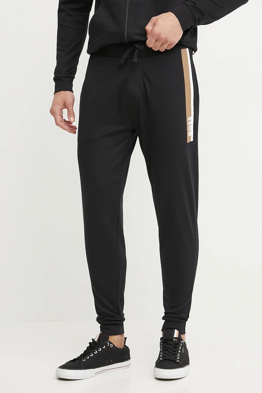 BOSS pantaloni de trening din bumbac bărbați, culoarea negru, cu imprimeu, 50540654 BOSS pantaloni de trening din bumbac bărbați, culoarea negru, cu imprimeu, 50540654