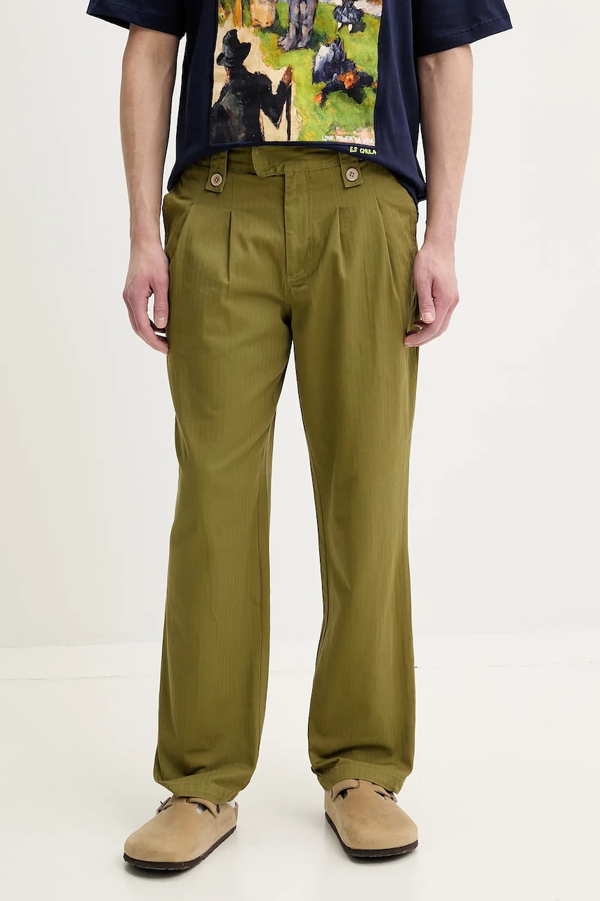 Desigual pantaloni de bumbac BANKER barbati, culoarea verde, cu fason chinos, 25SMPW01 Desigual pantaloni de bumbac BANKER barbati, culoarea verde, cu fason chinos, 25SMPW01