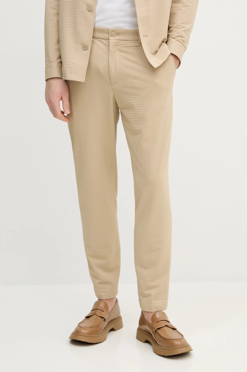 BOSS pantaloni barbati, culoarea bej, mulata, 50540687 BOSS pantaloni barbati, culoarea bej, mulata, 50540687