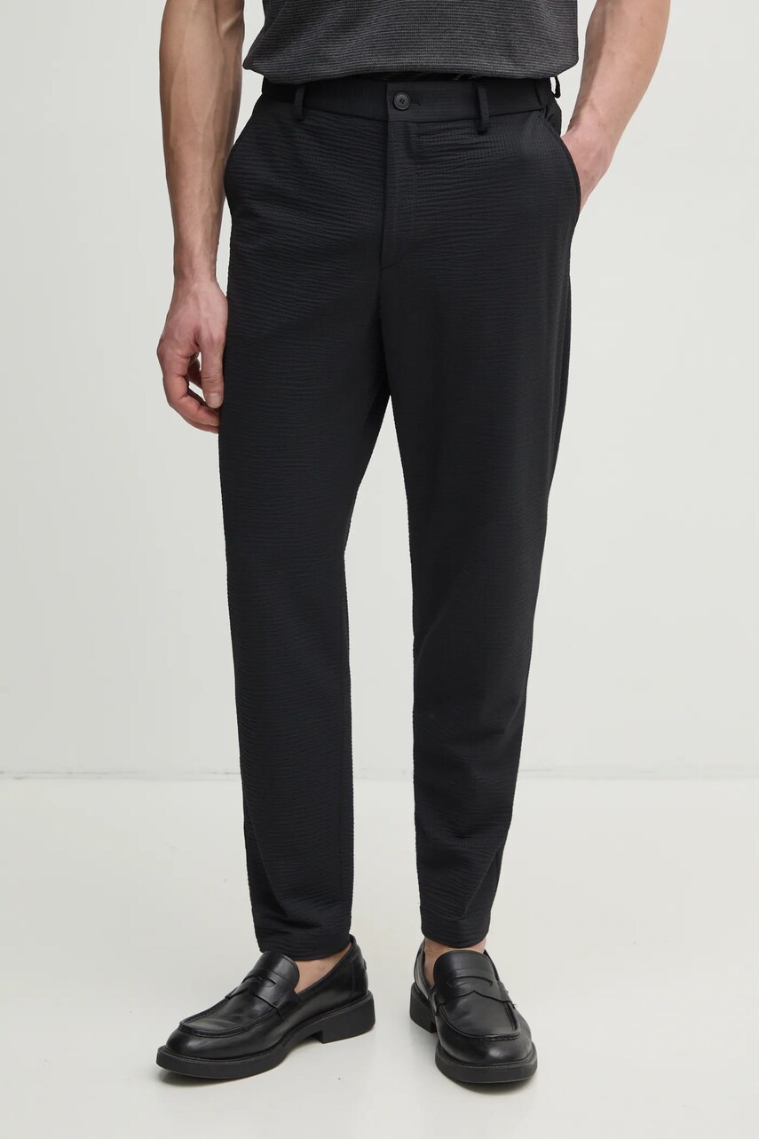 BOSS pantaloni barbati, culoarea negru, mulata, 50540687