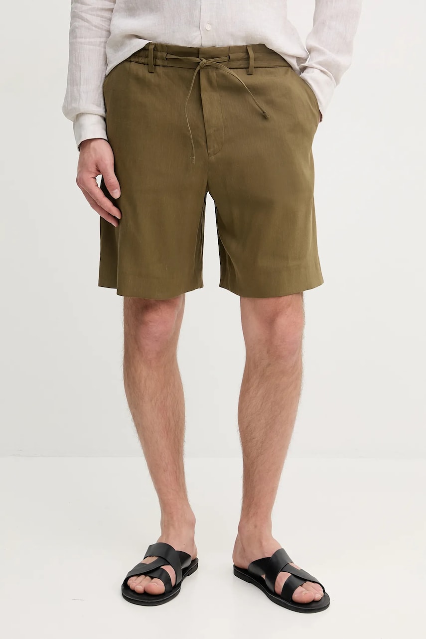 BOSS pantaloni scurți din in bărbați, culoarea verde, 50540694