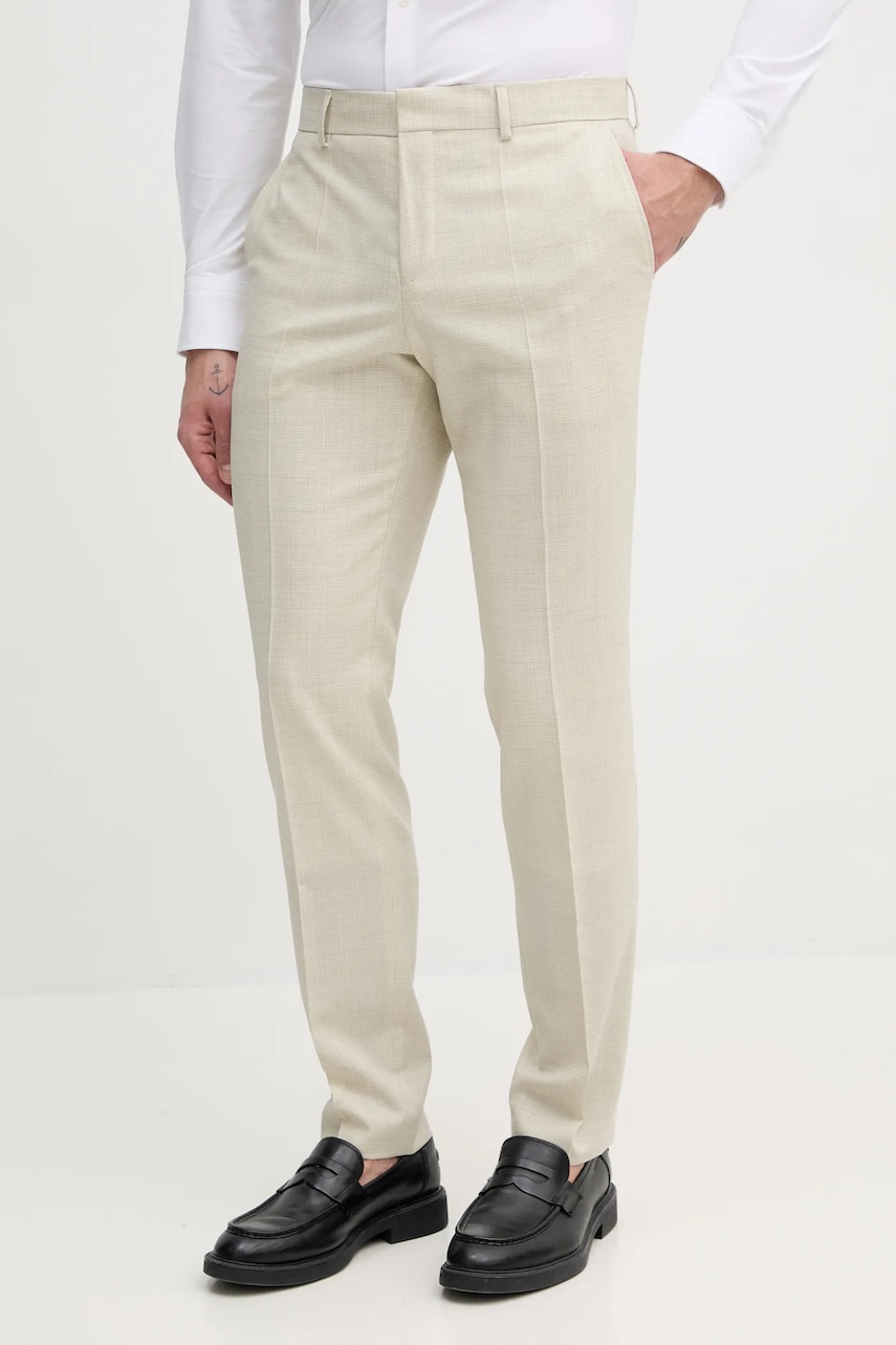 BOSS pantaloni de lana barbati, culoarea bej, mulata, 50540713 BOSS pantaloni de lana barbati, culoarea bej, mulata, 50540713