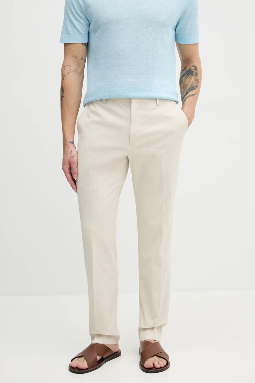 Levně Kalhoty Calvin Klein pánské, béžová barva, přiléhavé, K10K113936