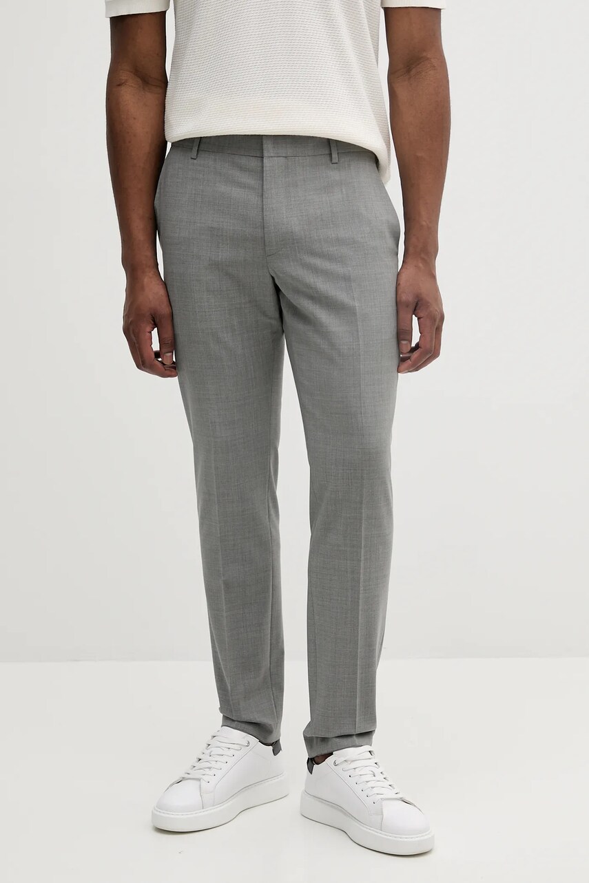 Levně Kalhoty s příměsí vlny Calvin Klein pánské, šedá barva, ve střihu chinos, K10K113949